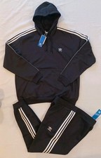 New Men's Adidas Originals Trefoil Fleece Sweatsuit Black/White Size Large