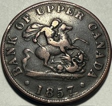 Bank of UPPER CANADA - 1/2 Penny Token - 1857 - Km-Tn2 - FREE USA Shipping!
