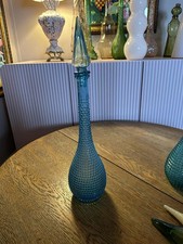 Vintage light blue diamond point empoli genie bottle