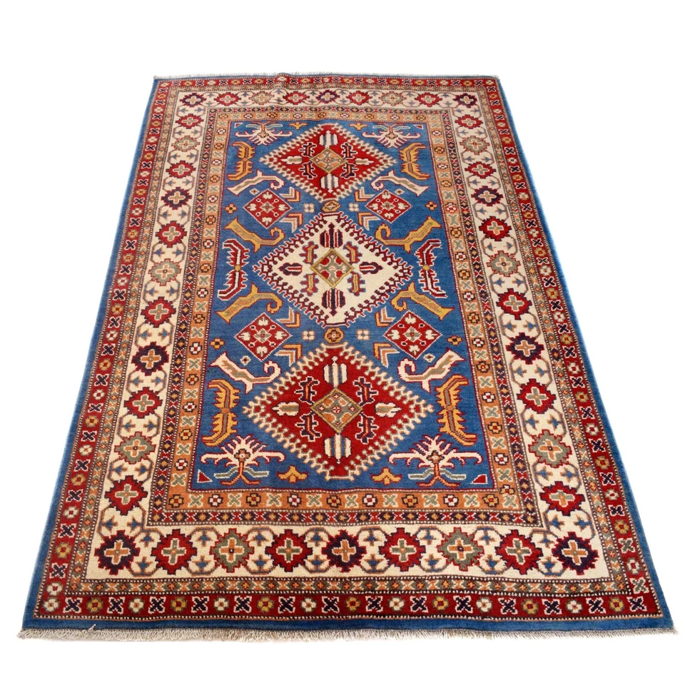Traditional 4x6 ft Rug Handmade Afghan Carpet Home Blue Oriental Area Rug W30744 - Image 2 of 4