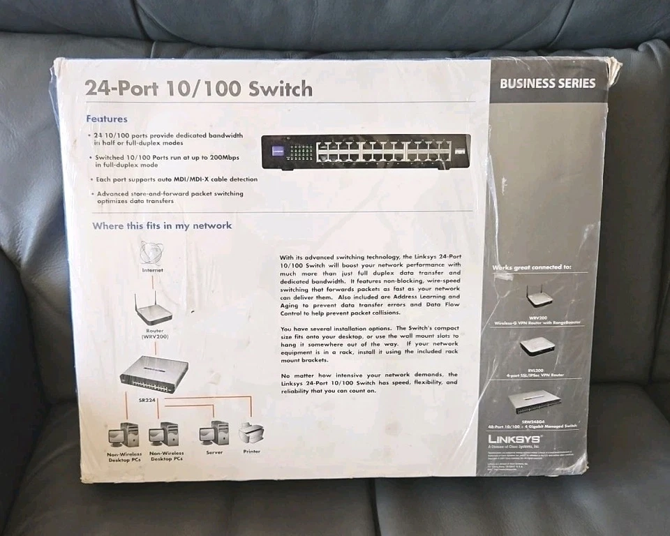 Cisco Small Business SR224 24-Port 10/100 Switch: Unmanaged / Wall & Rack NEW - Image 2 of 2