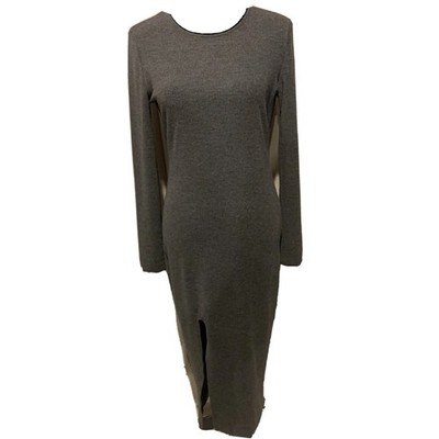 MINKPINK Dark Grey Knit Maxi Dress Size Medium Side Slit Office Cottage Core