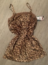 NEWwt Cinema Etoile Satin Leopard Print Slip Dress Chemise Sz XL Lace 38  Bust