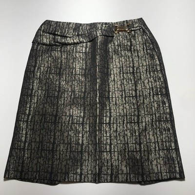Tahari ASL Pencil Skirt Size 2 Elegant Jacquard Textured in Gold Black w/ Chain