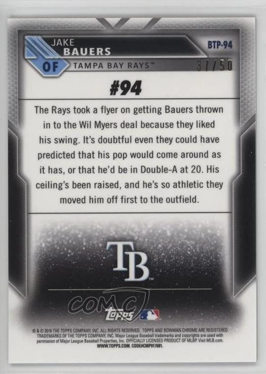 2016 Bowman Bowman Scouts' Top 100 Gold Refractor /50 Jake Bauers #BTP-94 - Image 2 of 2