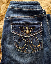 Cache Brass Nailhead Jeans 8 Medium Pants Studs Rhinestone Accents Women's