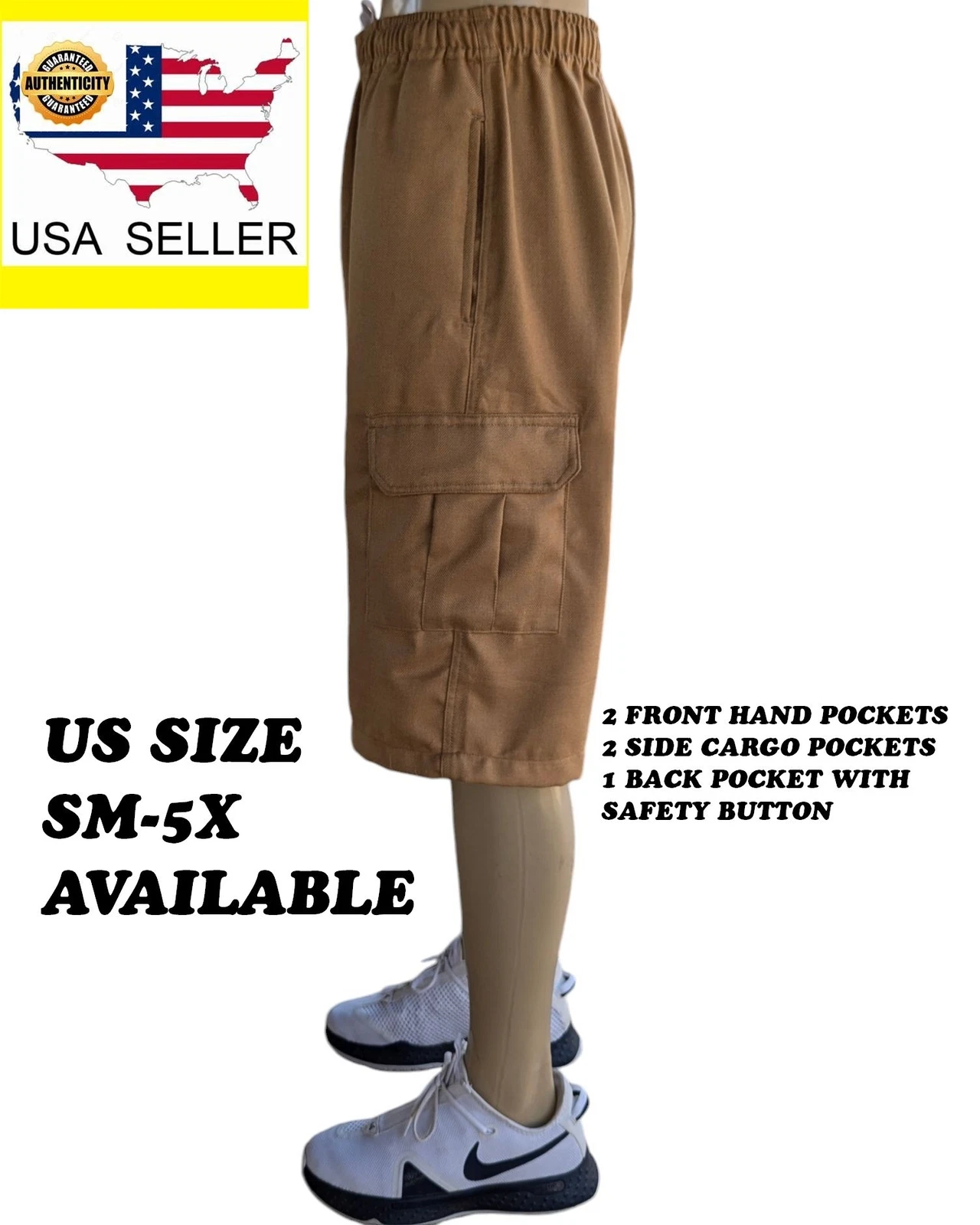 Triveni Men's Casual Cargo Shorts - 5-Pocket Summer Shorts Khaki