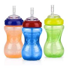 Nuby No-Spill Sippy Cup with Flex Straw - 3-Pack 10-Ounce Bottles - Sippy Cups