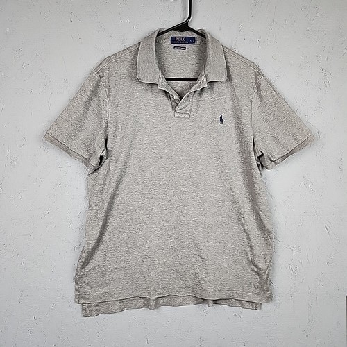 Polo Ralph Lauren Hemd Herren Große L Grau Pima Soft Touch Weiß Pony Freizeit