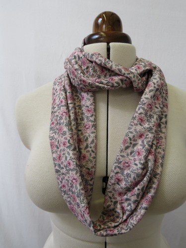 Loop Scarf, Jersey Cotton, "Morris Rose", Pink, Green, 24cm Wide, Double Loop. - Picture 4 of 13