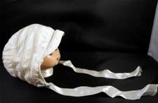 Baby or Doll Hat Bonnet Cream Colored Silk Tailored Vintage Antique Old EUC 