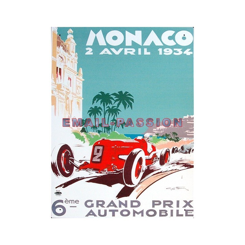 Plaque métal Monaco Grand Prix 1934 décoration vintage de 30 x 40 cm