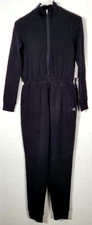 Danskin Women's Size Small (4-6) Rich Black Jumpsuit LS Zip Front Pockets