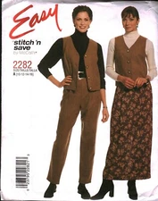 2282 Vintage McCalls SEWING Pattern Misses 1990s Lined Vest Pants Skirt UNCUT