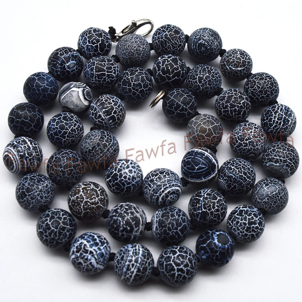 Collar de cuentas gemas redondas ágata venas de fuego de ensueño mate negro de 6/8/10 mm 16-36"" Foto 3 de 3