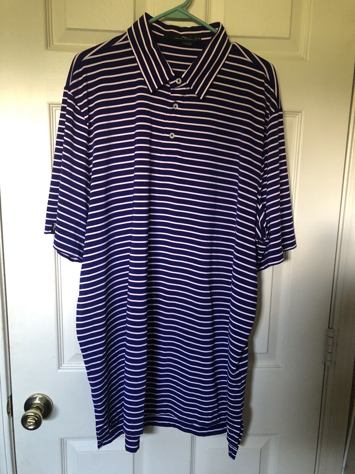 Ralph Lauren RLX Mens XXL Blue Pink White Striped Golf Short Sleeve Shirt