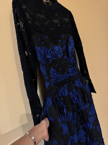 Nwt Tadashi Shoji Lace Bodice Long Gown Size 4 Evening Dress Midnight Blue - Picture 8 of 23