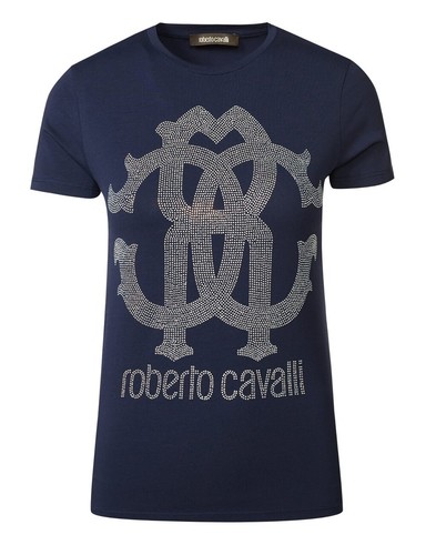 Roberto Cavalli - T-Shirt Donna Maniche Corte Con Logo in Strass Slm Fit |  eBay