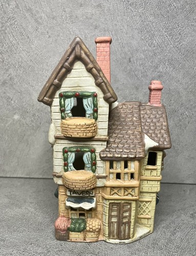 Vintage Christmas Tea light Holder Tavern Scene Tall Building CT2 - Picture 2 of 16