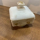 Westmoreland Pedestal White Milk Glass Candy Dish With Finial Lid Square Vintage