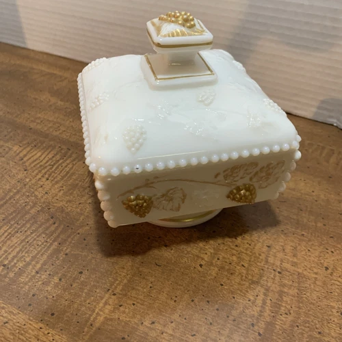 Westmoreland Pedestal White Milk Glass Candy Dish With Finial Lid Square Vintage