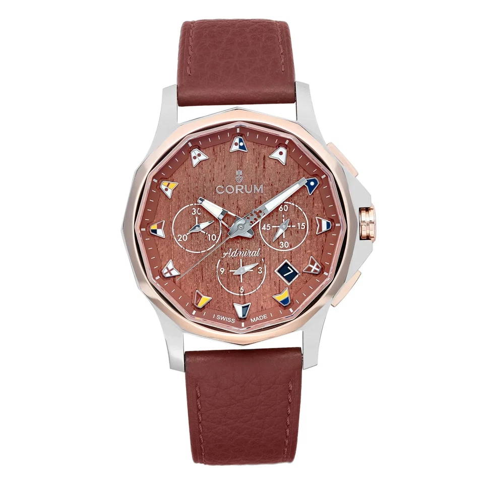 Corum Admiral's Cup Legend 42 18K Rose Gold Steel Brown Dial Watch A984/03598
