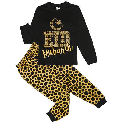 A2Z Kinder Pyjama Set Festlich Eid Mubarik Lounge Suit PJs Schwarz