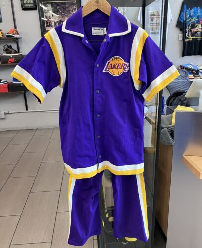 Vintage 80s Los Angeles Lakers Sand-Knit Warm Up Jersey Set Size Medium  - Picture 1 of 11