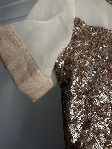 Keepsake Sz S Metallic Gold Sequin Linen Blend Cocktail Mini Dress - Picture 3 of 6