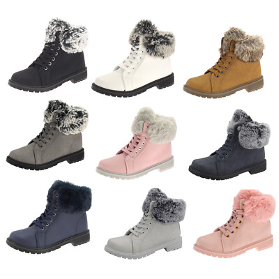 Damen Boots Stiefeletten Stiefel Schnür-Booty Winterstiefel Gefütterte Schuhe
