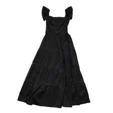 Reformation Zabel Midi Dress Womens 0 Black Cotton Poplin Tiered Flutter Sleeve