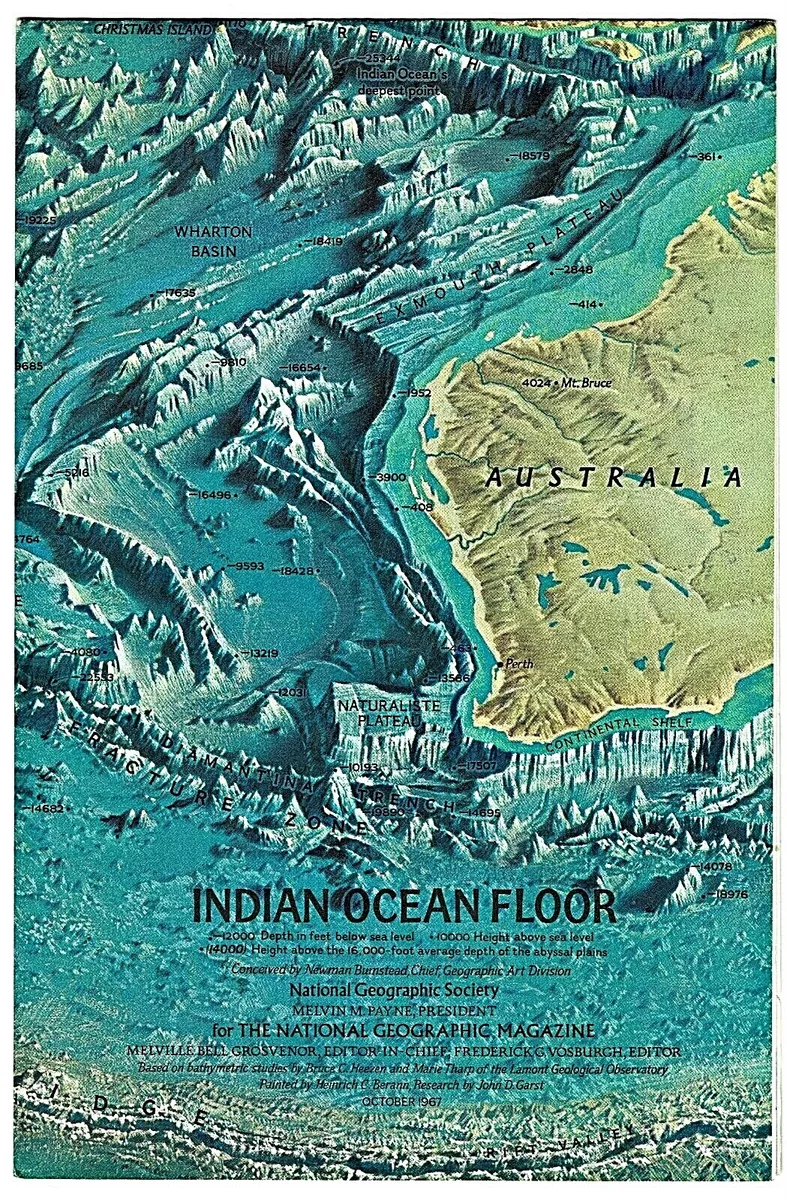 1967-10 October INDIAN OCEAN FLOOR National Geographic Map Poster - B (A) |  eBay