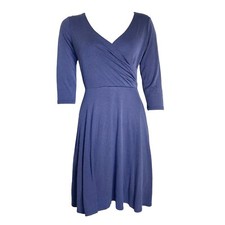 GILLI Blue Micro Striped Surplice 3/4 Sleeve Dress Womens Size M Medium