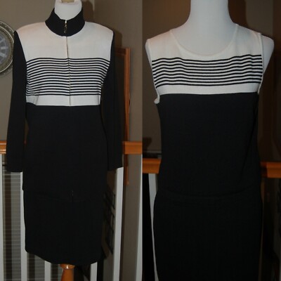 ST. JOHN KNIT BLACK & WHITE COLLECTION KNIT JACKET & SHELL SET SZ 10/12 ...