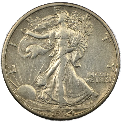 1934-P Philadelphia Walking Liberty Silver Half 50c AU Cleaned Details