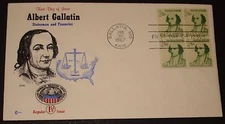 CACHETS #1279 ALBERT GALLATIN BLOCK OF 4 FDC