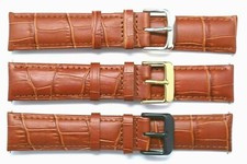 20mm Brown Crocodile Grain Leather Watch Band Black, Gold, Silver Tone Buckle