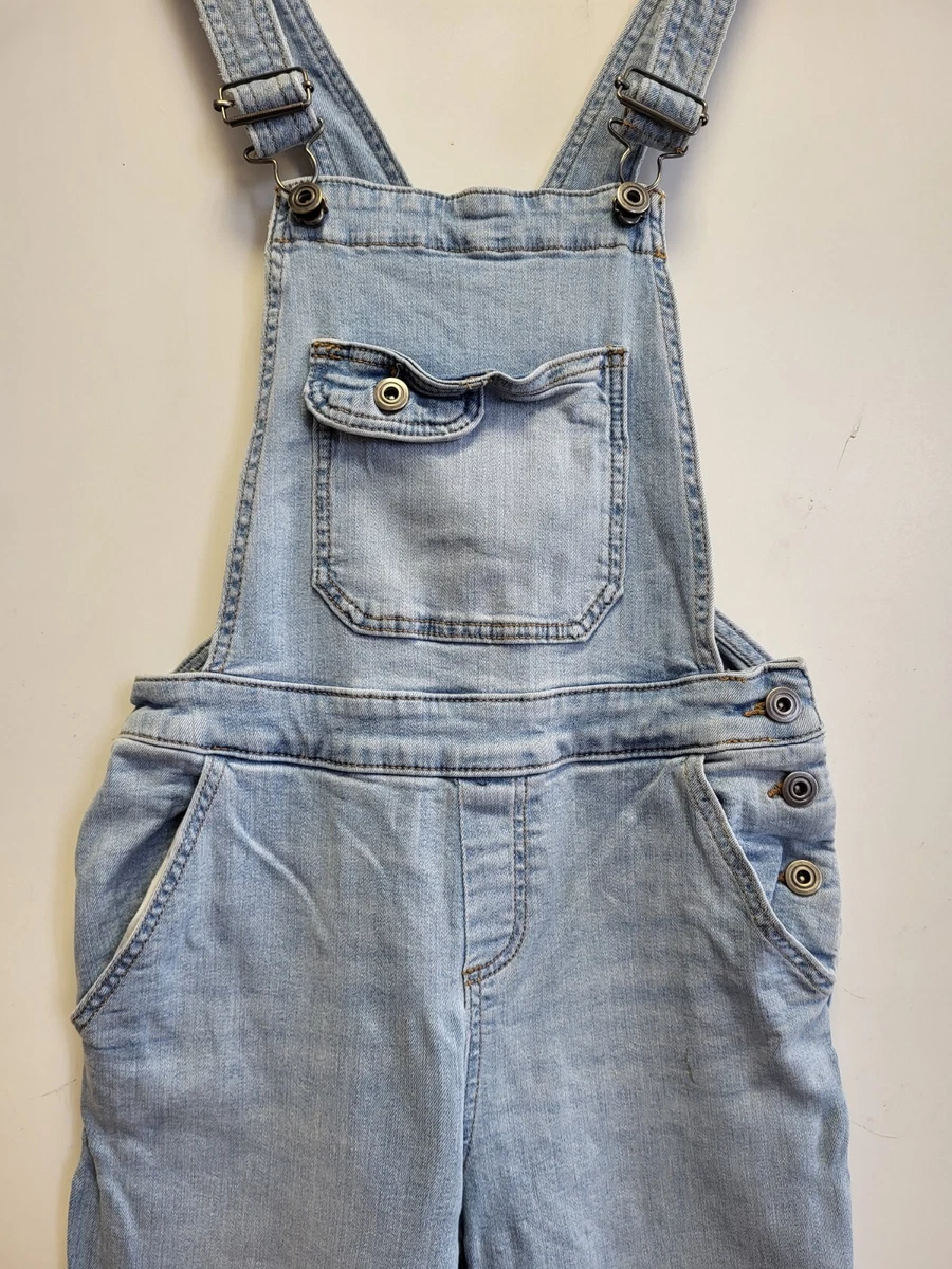 KK657 WOMENS TU LIGHT BLUE TAPERED DENIM STRETCH DUNGAREES UK S 8 W26 L28