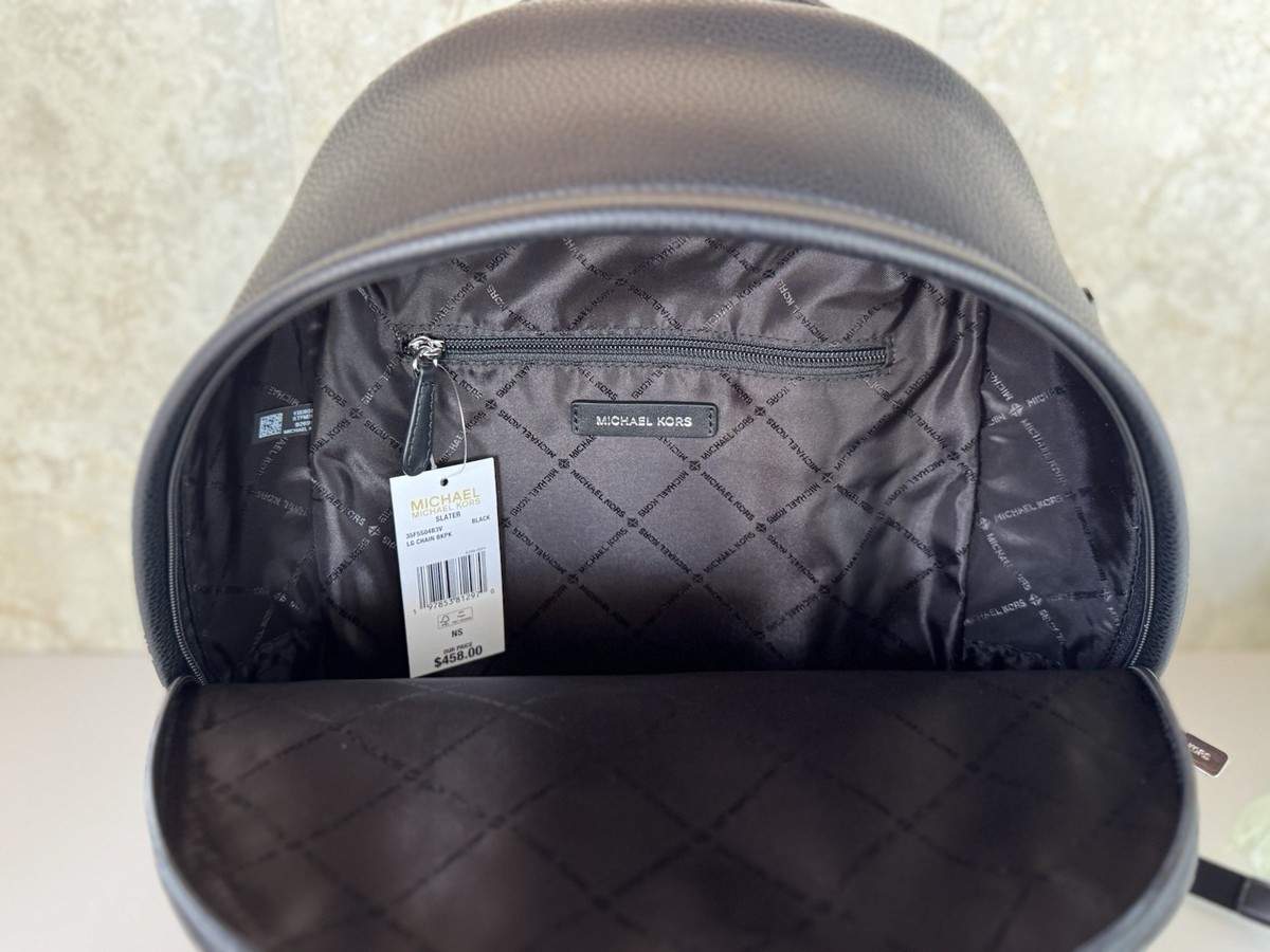 Michael Kors Slater Large Chain Leather Backpack Black | eBay