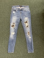 Judy Blue Jeans Blue Womens 9/29 Denim Skinny Fit Distressed Medium Wash Leopard