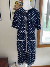 Vintage 1980s Leslie Fay Navy Blue White Polka Dot 2-Piece Skirt Set