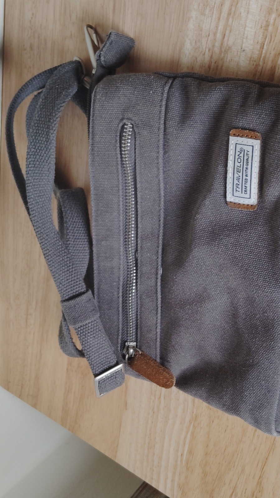 Travelon Gray Crossbody Bag Zip Closure RFID Blocking Shoulder Strap Men