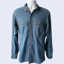 Wrangler Riggs M Workwear Denim Shirt Blue Relaxed Long Sleeve Utility
