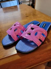 NWOB Pink & Sky Blue Flat Slide Sandals By NINE WEST Sz 7.5
