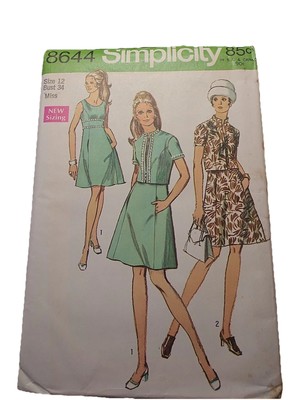 VTG 1969 Simplicity Pattern 8644 Princess Line Dress & Jacket Size 12 Uncut.