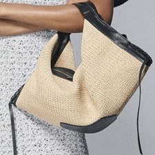 2026 Straw Woven Tote Bag Bohemian Summer Beach Vacation Splicing Shoulder