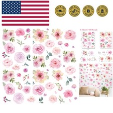 60 Pcs Flower Peel and Stick Wall Decals Watercolor Vinyl Peony Floral and Le...