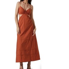 ASTR The Label Cutout Poplin Maxi Dress Brown Size Medium