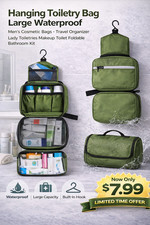 Army Green Hanging Toiletry Bag Waterproof Travel Makeup Organizer