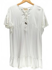Symphony White Lace-Up Ruffle Sleeve Dress, Size Small